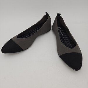 Dearfoams The Original Comfort Knit Flats Women's 9 Taupe Black Pointed Toe Slip